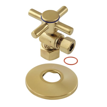 Kingston Brass 1/2" FIP x 3/8" OD Comp Quarter-Turn Angle Stop Valve with Flange, Brushed Brass CC43107DXK